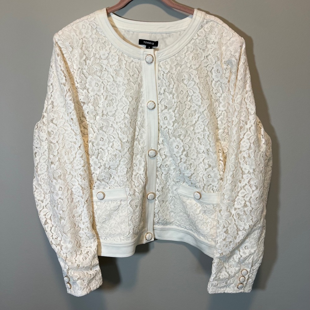Torid Lace Ponte Button Up Lady Jacket Whisper White 3X 22-24 NWT